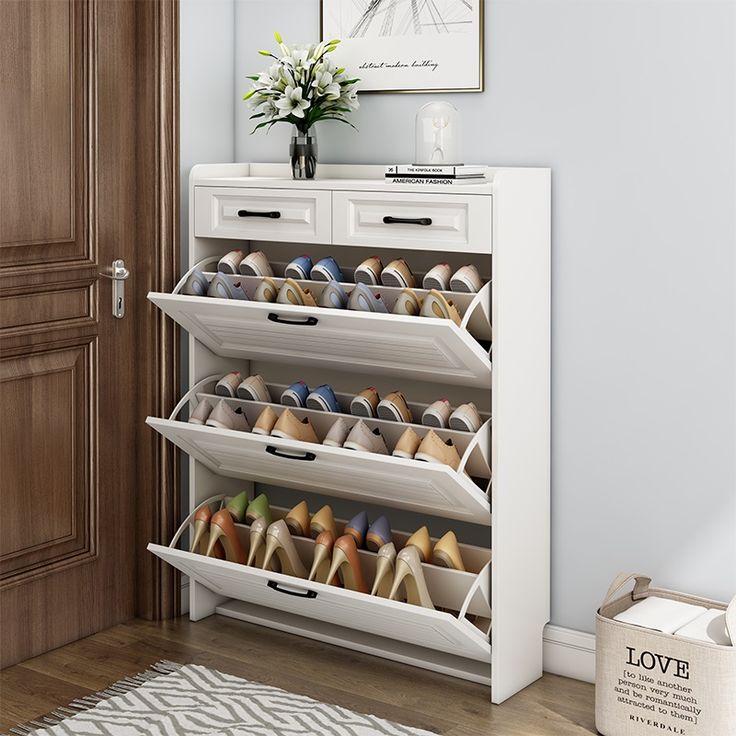 White Cupboard, Flip Shoes, Hallway Cabinet, Shoe Storage Solutions, Home Luxury, Rack Design, Minimalist Furniture, Reno Ideas, Shoe Storage Cabinet