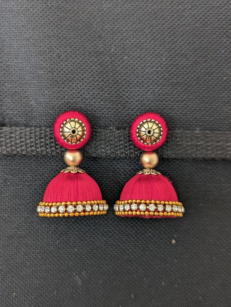 Silk Thread Jhumka Earrings - Medium size - Simpliful Silk Thread Jhumkas, Jhumkas Earrings, Ladies Sangeet, Silk Thread Earrings, Silk Thread Jewelry, Return Gifts, Earrings Colorful, Thread Jewellery, Thread Earrings