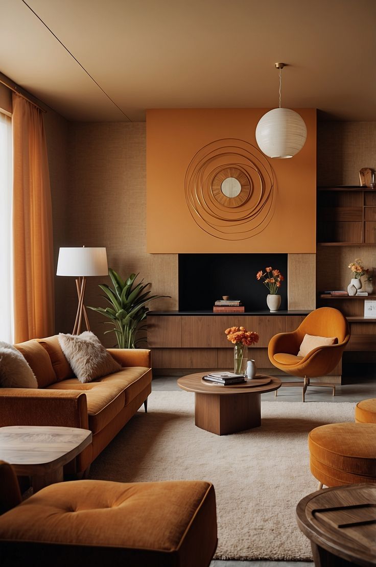 a living room filled with furniture and a flat screen tv on top of a wall