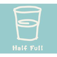 an iphone case with the words half full and a glass of water in front of it