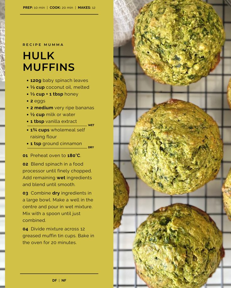 muffins on a cooling rack with instructions for how to make them