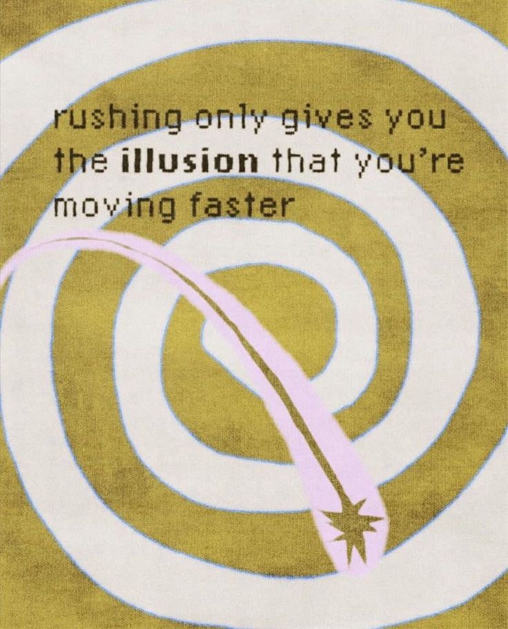 an advertisement for moving faster with a spiral design in pink and white on a yellow background