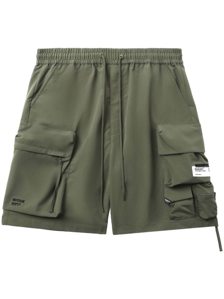 khaki technical jersey elasticated drawstring waistband straight leg two side inset pockets multiple cargo pockets straight hem knee-length Nylon Cargo Shorts, Boys Cargo Shorts, Cute Dress Outfits, City Shorts, Cargo Shorts Men, Fleece Shorts, Cargo Pocket, Balenciaga Triple S, Summer Beach Wear