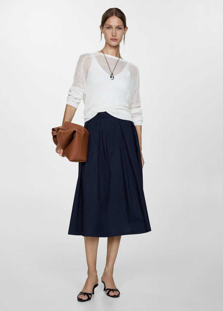 Pleated midi skirt Classic Cotton Midi Skirt, Classic Midi Length Cotton Skirt, Chic Voluminous Skirt For Workwear, Relaxed Midi Skirt For Business Casual, Cotton Midi-length Workwear Bottoms, Cotton Midi-length Bottoms For Work, Cotton Midi Bottoms For Work, Business Casual Midi Lined Skirt, Business Casual Lined Midi Skirt