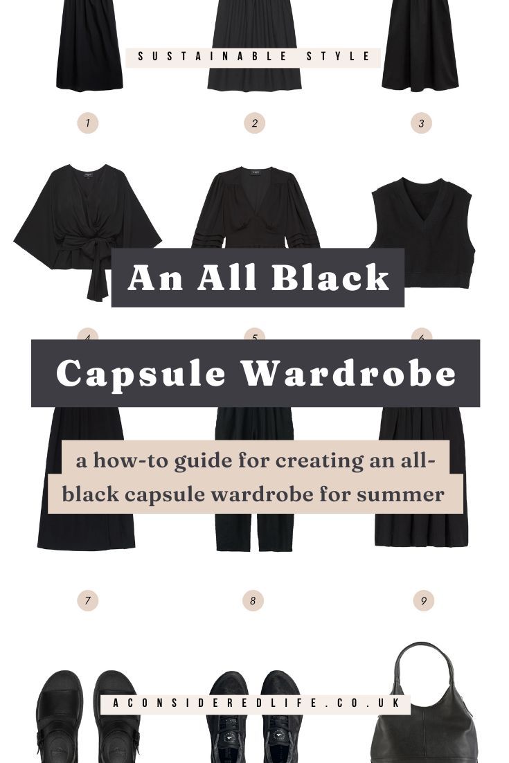 An All Black Summer Capsule Wardrobe Black And Green Capsule Wardrobe, Black Work Wardrobe, Rock Chic Capsule Wardrobe, Black Capsule Wardrobe Minimal Classic, All Black Outfits Summer, Alternative Capsule Wardrobe, Black Undershirt Outfits, Witch Capsule Wardrobe, All Black Capsule Wardrobe