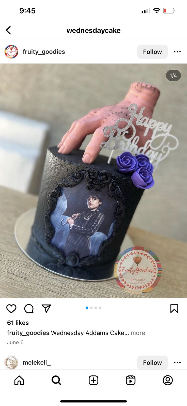 someone is holding onto a cake that has been decorated