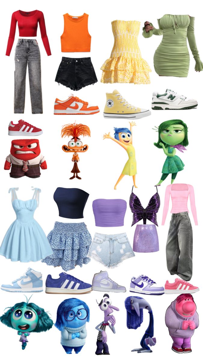 Sorry beetje druk 😽 Inside Our Halloween Costume, Inside Out Emotions Halloween Costumes, Inside Out Characters Outfits, Joy Outfit Inside Out, Inside Out 2 Costumes Group, Inside Out 2 Halloween Costume, Inside Out Costume Ideas, Inside Out Inspired Outfits, Inside Out Characters Costumes