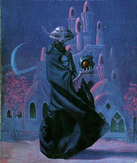 a book cover with an image of a creature in front of a castle