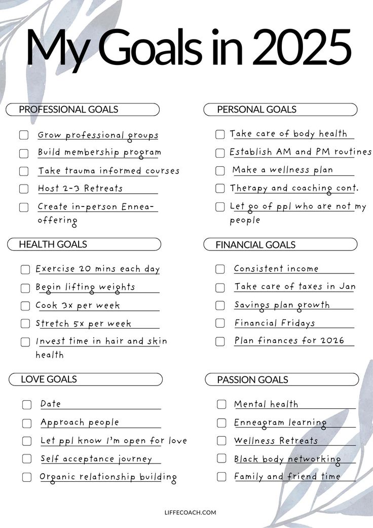 🌟 2025 Goal Planning Exercise Page 🌟 What's included? * 1 PDF Page and Canva Template Link Transform your aspirations into reality with our thoughtfully designed goal planning exercise for 2025! This printable page and link to Canva template encourages you to break down your goals into key areas: Professional, Personal, Health, Financial, Love, and Passion Whether you're looking to advance your career, enhance your wellbeing, nurture relationships, or pursue new passions, these goal planning pages are designed to guide you every step of the way. Start 2025 with purpose and clarity--let's turn your dreams into action! 🌈 Perfect for anyone ready to take charge of their year and create a life they love. 📥 Download instantly and begin your journey toward success today! 2024 Checklist Goals, 10 Goals In Life, Plan Year In Advance, Plans For 2025, 2025 Financial Goals, Types Of Goals To Set, How To Make 2025 Your Year, Relationship Goal Setting, 2025 Goals Template