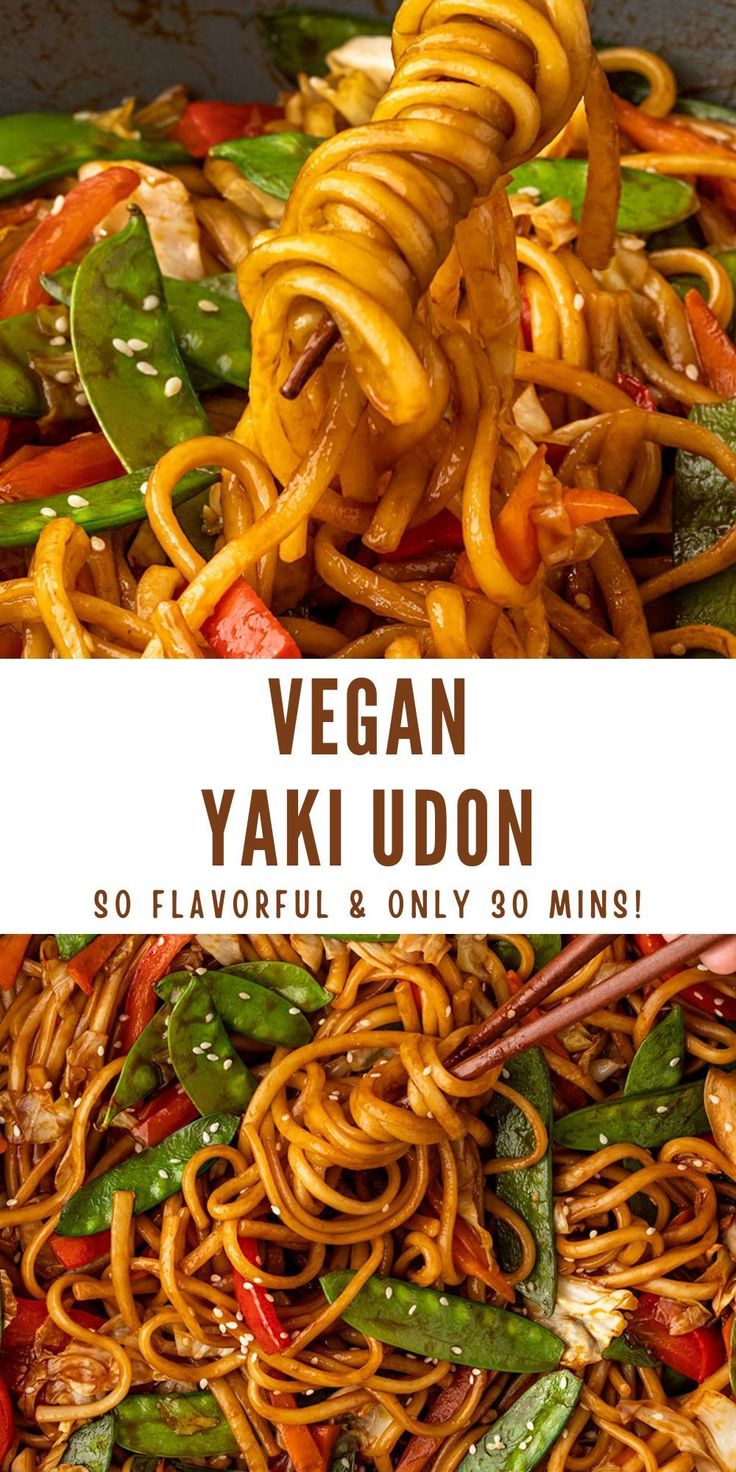 vegan yaki udon with vegetables and noodles