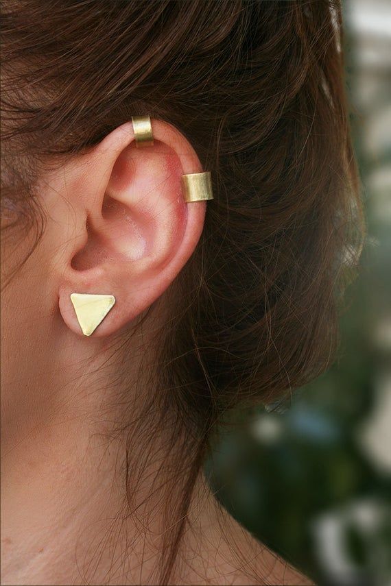 Ear Wraps, Gold Cartilage Earrings, Helix Ear, Triangle Earrings Stud, Wrap Earrings, Fake Piercing, Ear Cuff Earings, Ear Cuffs, Gold Brass