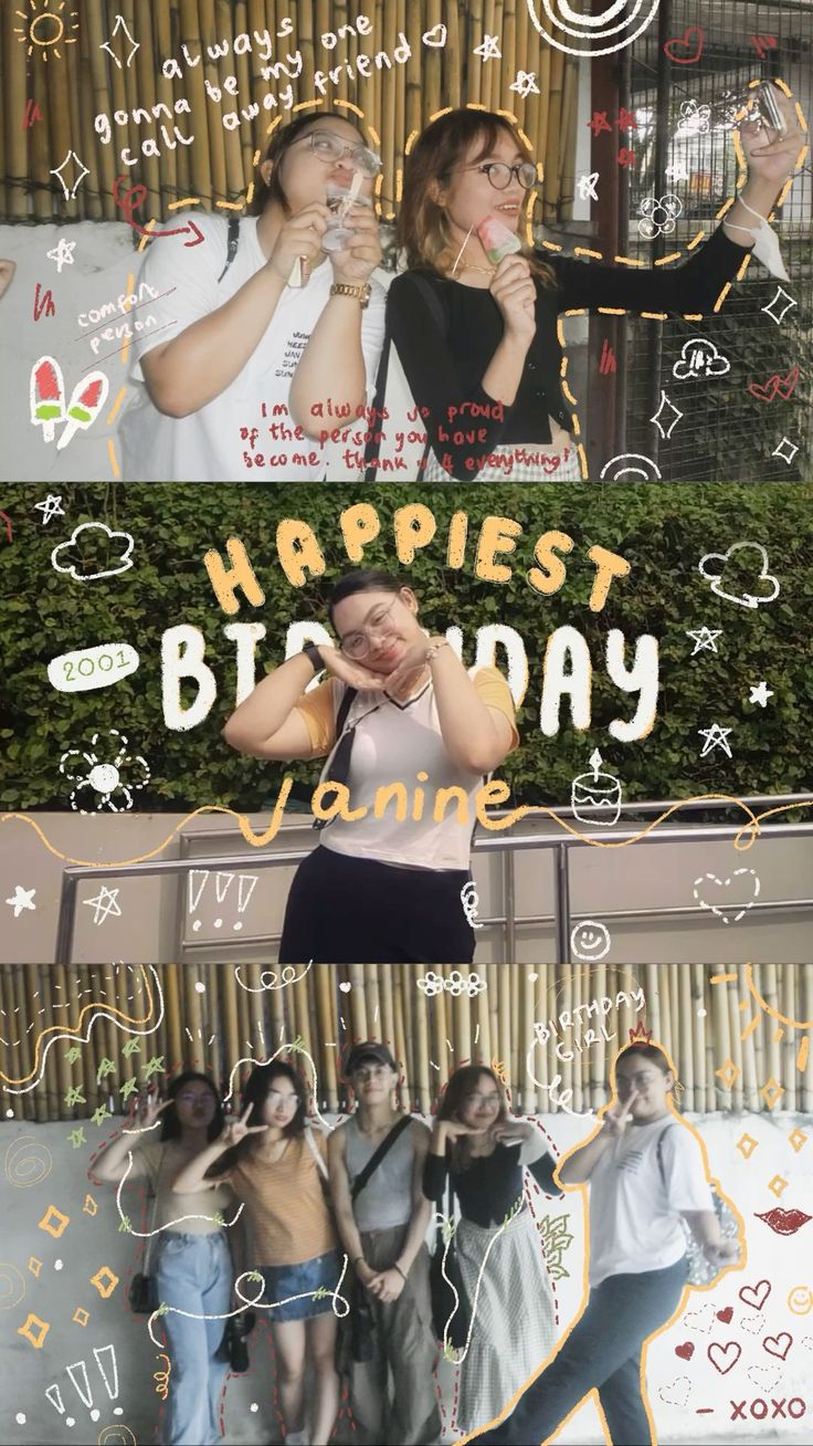 Janine’s day! Bday Edits Instagram, Birthday Greetings Aesthetic, Birthday Story Post Ideas, Insta Story Ideas Two Photos, Instagram Post Doodle Ideas, Birthday Greetings Ig Story Ideas, Ig Story For Birthday, Birthday Greetings Instagram Story, Aesthetic Instagram Birthday Story