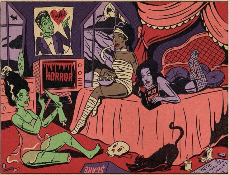 an image of a woman sitting on the bed with her cat and other people around