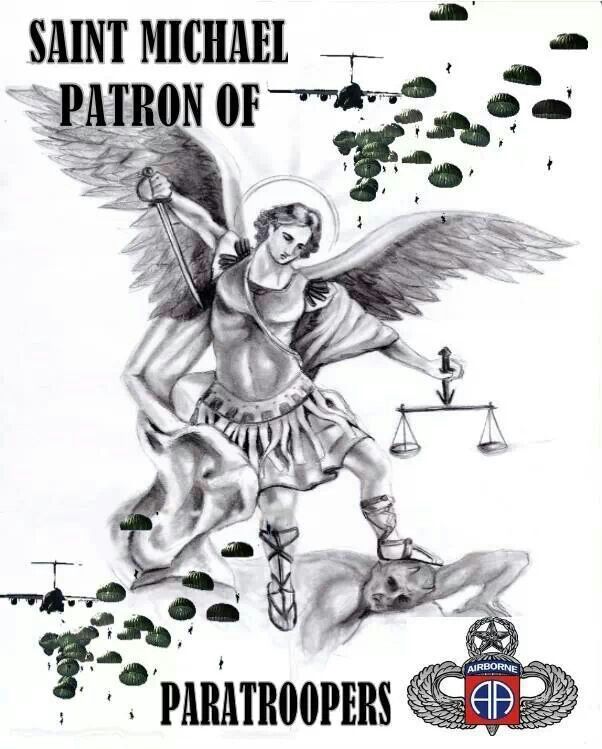 the front cover of saint michael patron of paratroopers