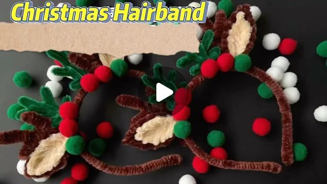 christmas hairbands made out of felt and pom - poms on a black surface