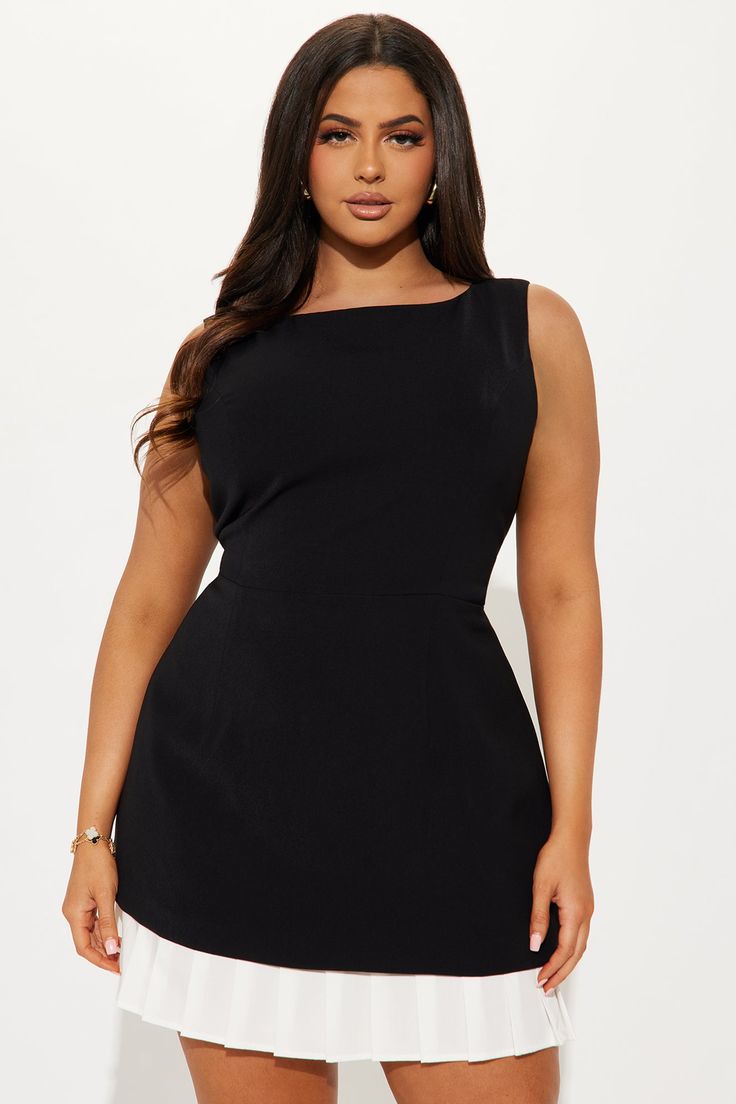 Available In Black. Pleated Mini Dress Boat neckline Sleeveless Pleated hem Back zipper Stretch Length = 34" Self 1/Lining: 100% Polyester Self 2: 61% Polyester 39% Rayon Imported | Brinley Pleated Mini Dress in Black size Large by Fashion Nova Pleated Mini Dress, Boat Neckline, Mini Black Dress, Fashion Nova, Black Fashion, Size Medium, Mini Dress, Zipper, Black