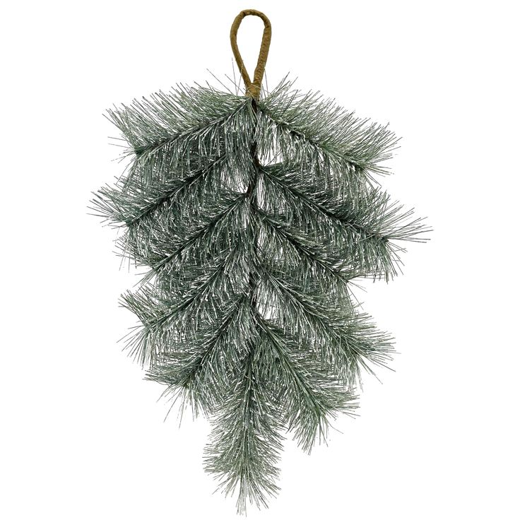 a pine leaf ornament hanging from a rope