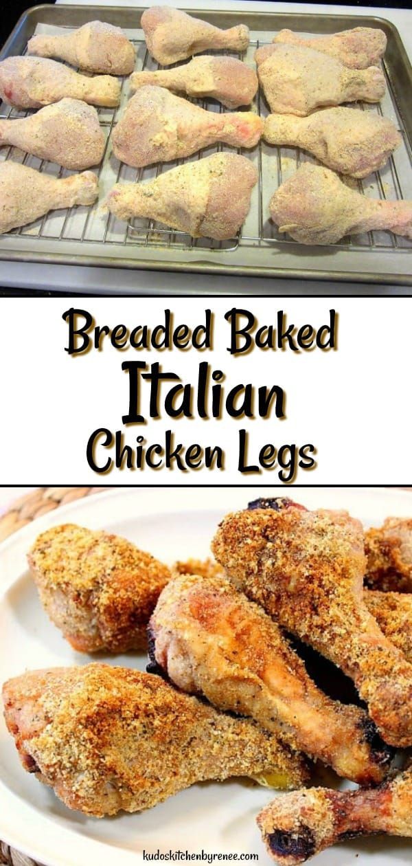 breaded baked italian chicken legs on a white plate with the words breaded baked italian chicken legs