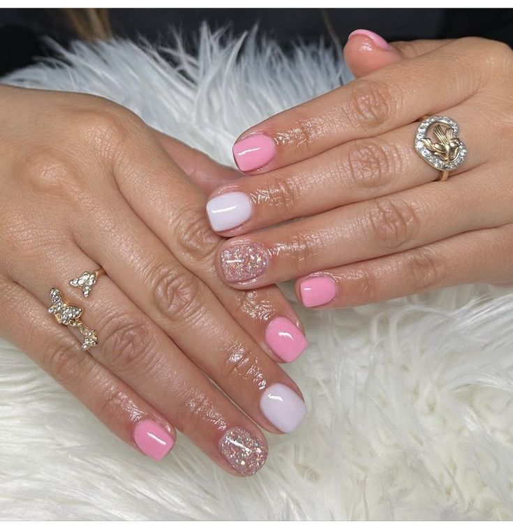 Classy Wedding Nails For Guest, Shalak Nail Ideas, Labor Nails, Pink Skittles, Glitter Dip Nails, Skittle Nails, Gel Overlay Nails, Acrylic Dip Nails, Short Pink Nails