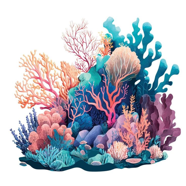 Watercolor coral reef Marine Life Background, Cartoon Coral Reef, Coral Watercolor Painting, Ocean Underwater Painting, Ocean Coral Drawing, Corals Illustration, Coral Reef Illustration, Coral Reef Clipart, Coral Vector