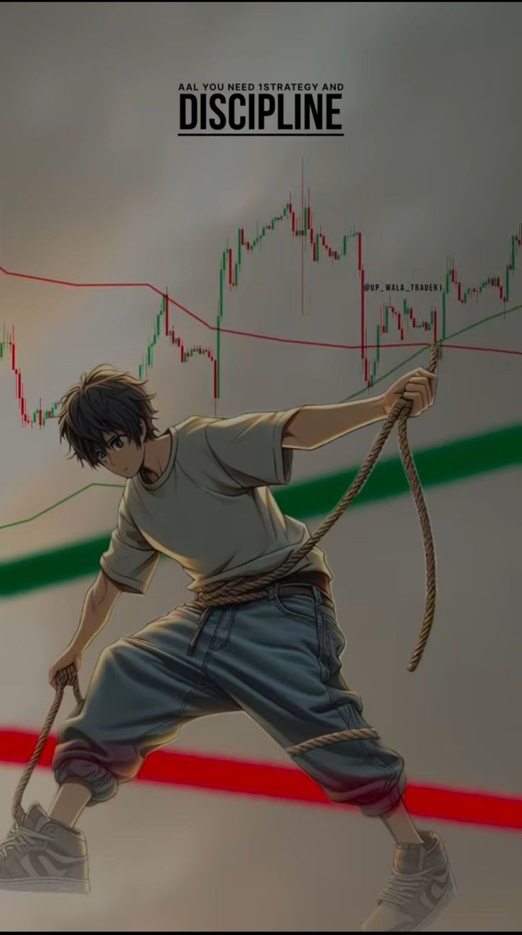 a man holding a bow and arrow in front of a stock chart with the words discpline on it