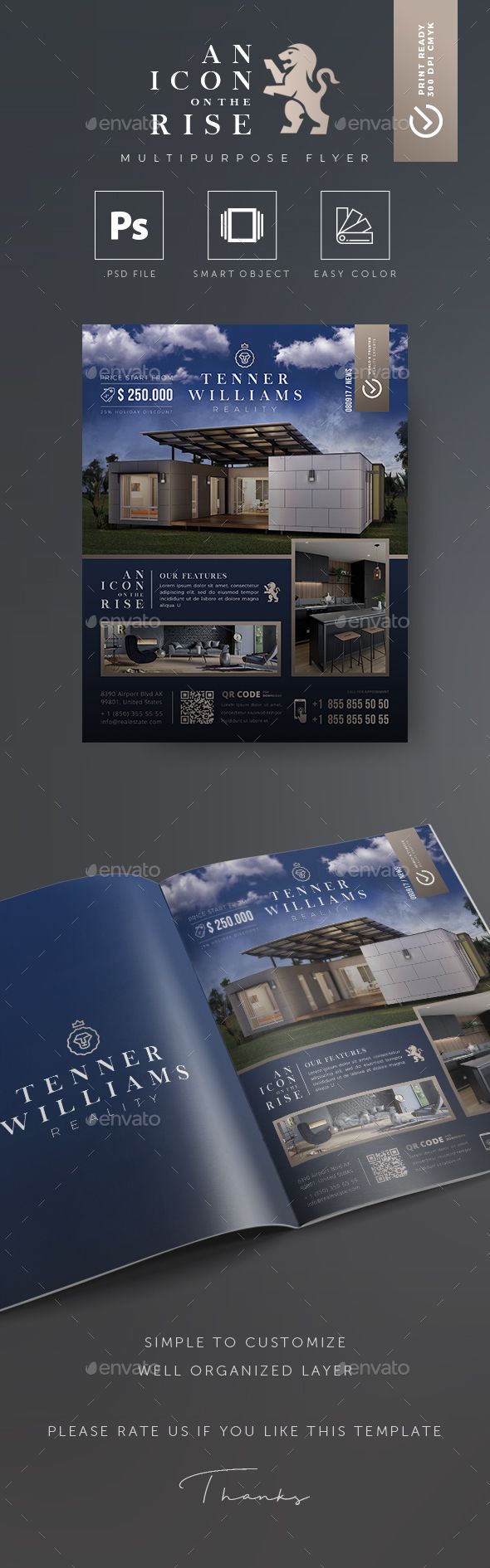 an open brochure is shown with the image of a house in the background