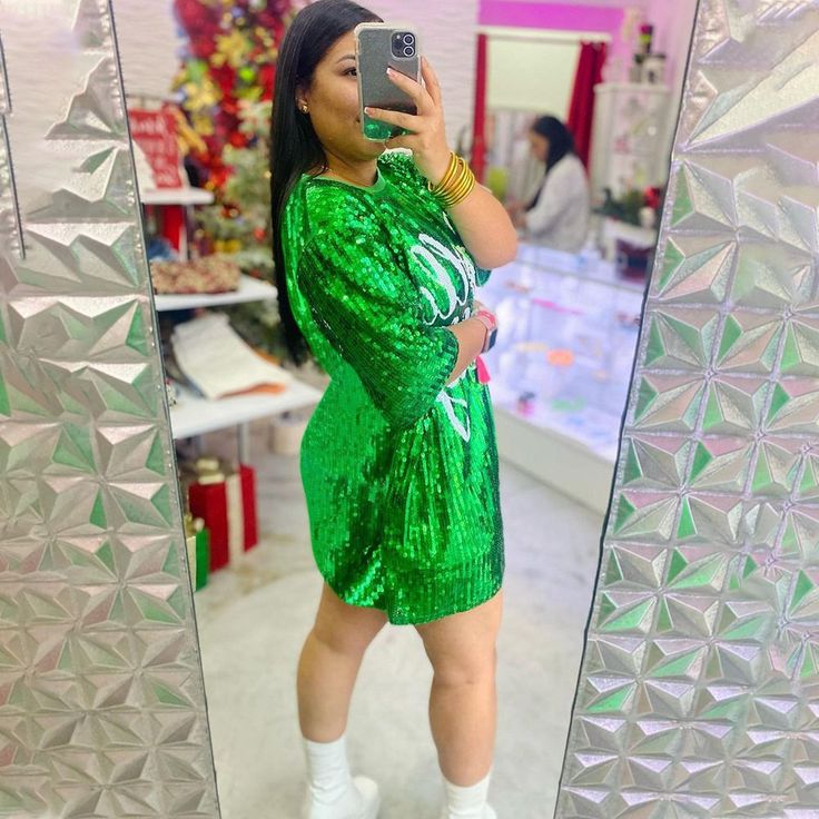 F00189642-213 Holiday Green Sequin Dress, Green Short Sleeve Mini Dress For Night Out, Green Knee-length Sequin Mini Dress, Casual Sequin Party Dress, Green Christmas Dress For Night Out, Green Sequined Short Sleeve Dress, Green Short Sleeve Dress For Night Out, Glamorous Green Short Sleeve Dress, Green Mini Dress For Christmas