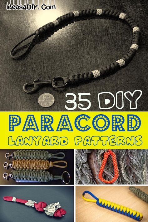 the cover of 35 diy paracord lanyard patterns is shown with pictures of different items