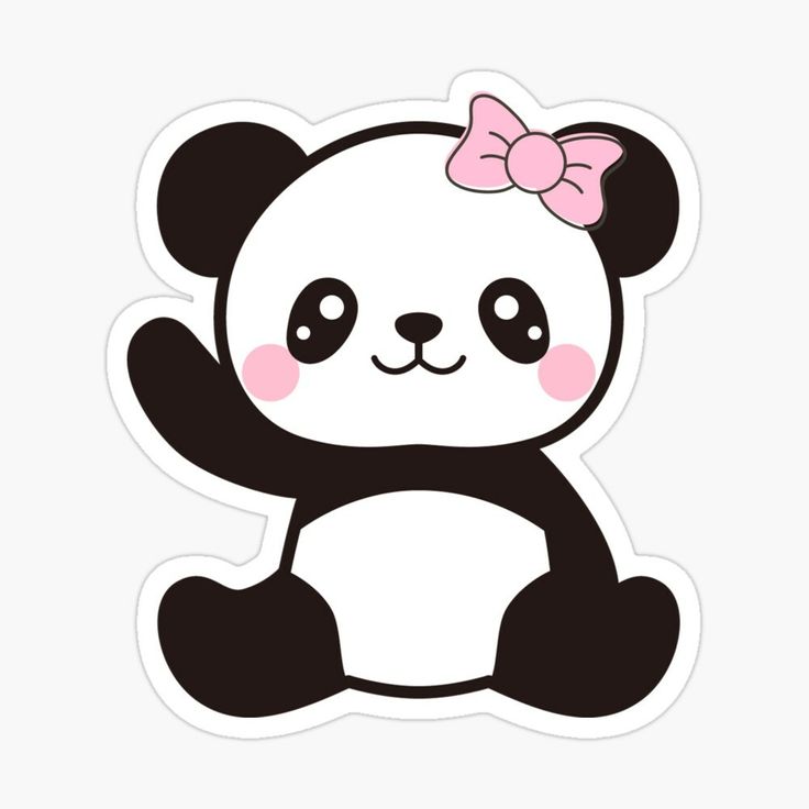 a cartoon panda bear with a pink bow on its head sticker is sitting down