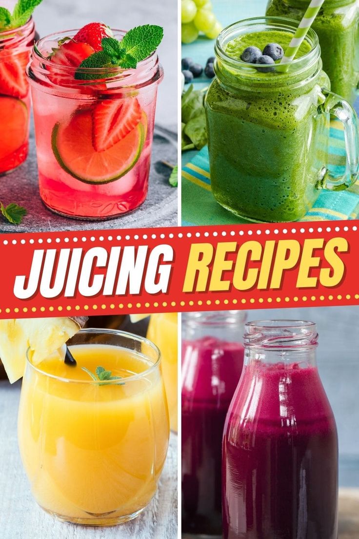 the collage shows different types of juices