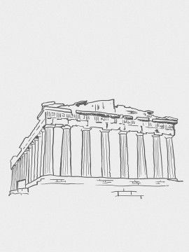 an architectural drawing of the parthenon in acrobatic style, drawn by hand