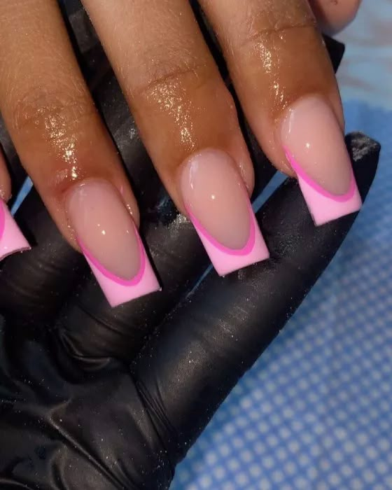 Micro French Tip Nails, Micro French Tip, French Tip Nails Elegant, Ombre French Tips, Pink French Tip Nails, Pink Nail Art Designs, Pink French Tip, French Tip Design, Glitter Accent Nails