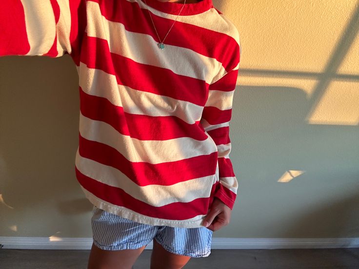 Red and white striped shirt paired with blue and white striped boxer shorts Red And White Striped Shirt Outfit, Striped Shirt Outfit Men, Pokemon Core, White Striped Shirt Outfit, Oversized Shirt Men, Shirt Outfit Men, Oversized Striped Sweater, Street Fashion Men Streetwear, Men Streetwear