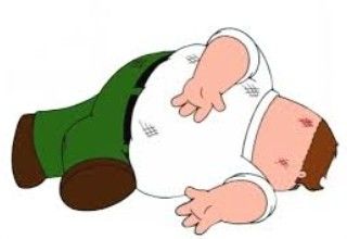 a cartoon character laying on the ground with his head down and hands in his pockets