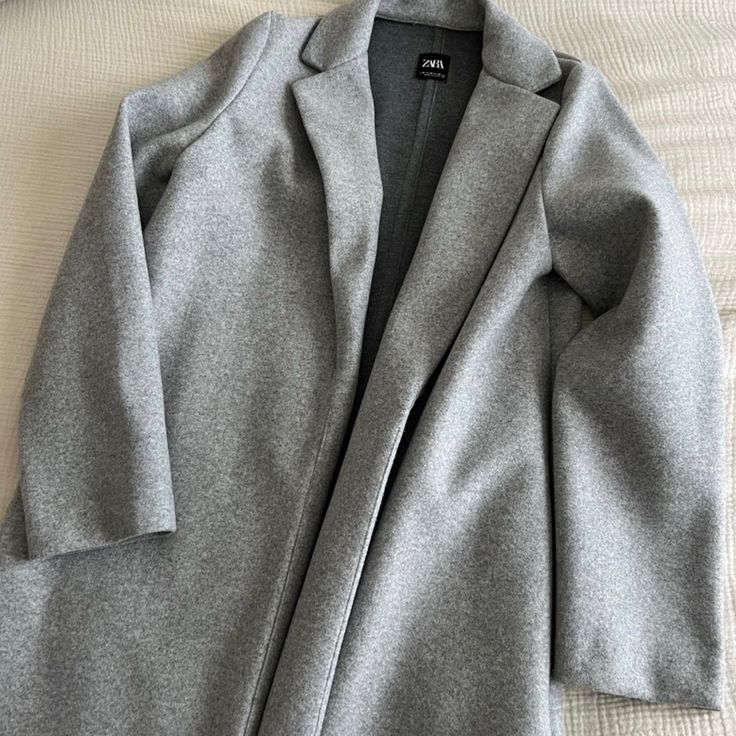 From Zara. Worn Once - Looks Brand New. Feels Like Luxury Grey Size M Stylish And Classic Statement Piece Zara Winter Layering Outerwear, Zara Winter Outerwear For Layering, Zara Outerwear For Fall Layering, Zara Sweater Coat For Winter Workwear, Zara Sweater Coat For Fall Workwear, Zara Chic Wool Outerwear, Zara Long Sleeve Sweater Coat For Winter, Zara Long Sleeve Sweater Coat For Work, Zara Casual Wool Outerwear