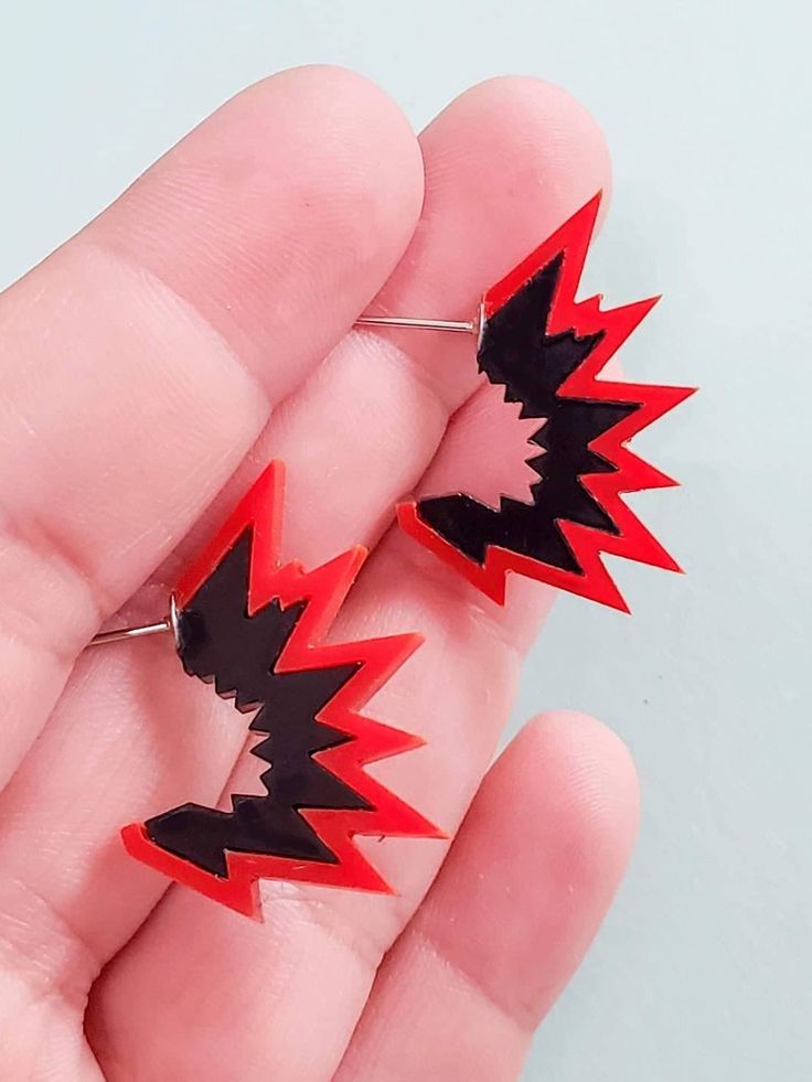 Bakugo Earrings | Kirishima Earrings | My Hero Academia - Pop Pastel Themed Red Earrings, Handmade Edgy Plug Earrings For Gift, Handmade Edgy Plug Earrings As Gift, Red Punk Earrings For Gifts, Edgy Nickel-free Earrings For Gift, Edgy Red Earrings For Gifts, Edgy Red Earrings As Gift, Edgy Red Earrings For Gift, Fun Red Round Jewelry