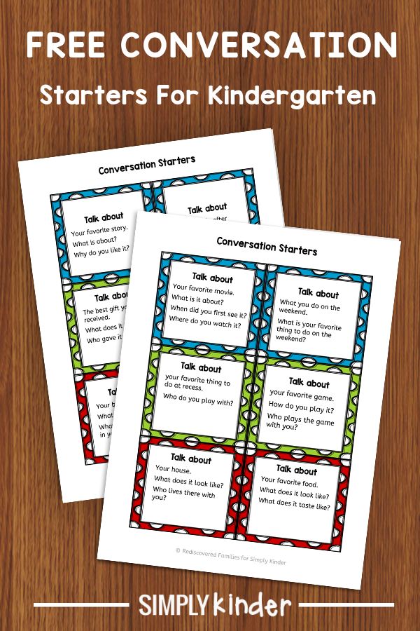 three conversation cards with the text free conversation starter for kindergarten on them