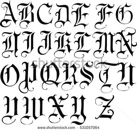 an old english alphabet with capital letters and numbers in the style of calligraphy, handwritten