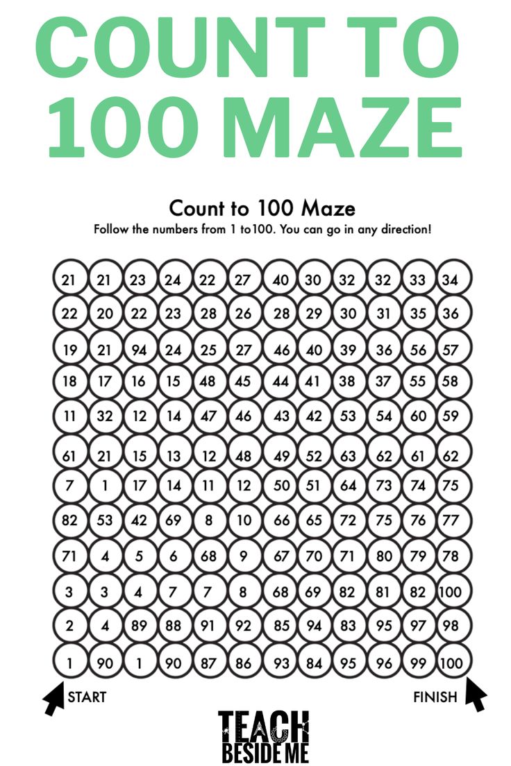 a poster with numbers to 100 mazes on it and the words, count to 100 maze