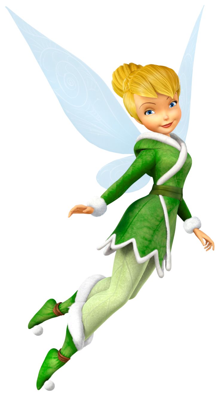 the tinkerbell fairy is flying through the air with her green outfit and white shoes