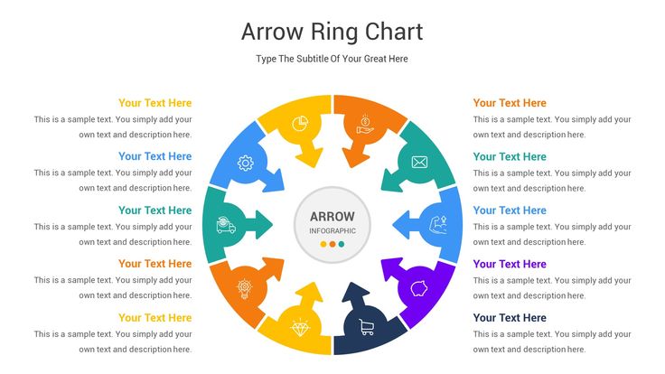 arrow ring chart for powerpoint with arrows in the center and four options on each side