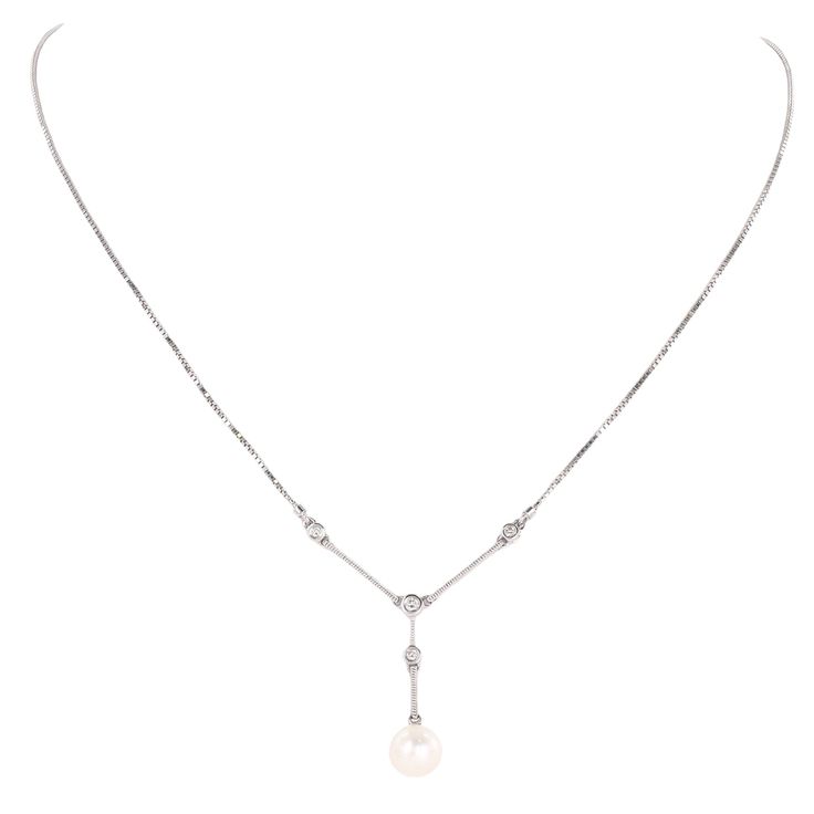 14k White Gold Pearl And Diamond Dangling Milgrain Bar Pendant Necklace Diamond Pearl Necklace, 14K Pearl Necklace, Genuine Freshwater Pearl Pendant, Solitaire Diamond, 14K White Gold, Bridal Wedding JewelryMaterial: 14k White GoldLenght: 16"Weight: 3.1gDiamonds: 3 x 0.02Ctw=0.06CtwCenter 0.03CtwColor And Clarity: G/SI1Total Carat Weigh: 0.09CtwClasp: Spring RingFor more of our jewelry products, please visit our shop 777jewelryLAFree shipping on all orders within USA.International shipping avail Elegant Wedding Pendant Chain Necklace, Elegant Pendant Chain Necklace For Wedding, Silver 14k Gold Diamond Necklace For Wedding, Elegant White Gold Round Chain Necklace, Formal White Gold Custom Necklace With 17 Jewels, Formal Custom White Gold Necklace With 17 Jewels, Elegant Bridal Necklace With Adjustable Chain For Formal Occasion, 14k Gold Solitaire Necklace For Wedding, Silver Solitaire Necklace In 14k Gold For Wedding