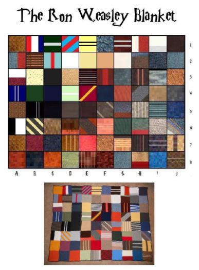 the ron weasely blanket is shown with different colors and patterns, including red, blue,