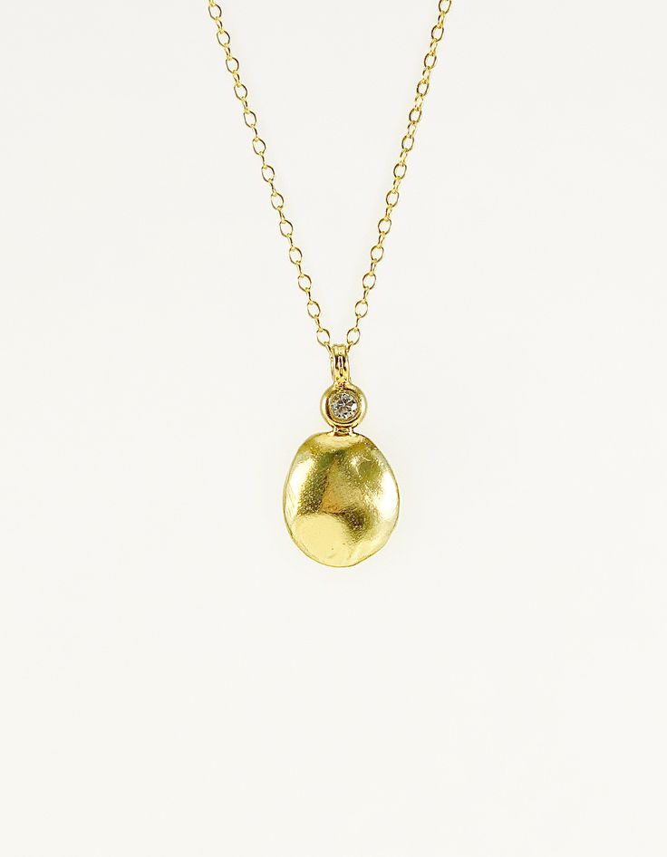 "Organic Pebble Necklace formed with wax and casted in brass Vermeil chain Also available with silver Approximately .75\" pendant with 18\" chain 14k gold plated/ E coating(Anti-tarnish)" Tarnish Resistant Brass Necklace With Round Pendant, Yellow Gold Brass Charm Necklaces With Oval Pendant, Tarnish Resistant Brass Pendant Charm Necklace, Gold Sterling Silver Drop Necklace, Gold Sterling Silver Drop Necklace With Round Pendant, Gold Sterling Silver Round Drop Necklace, Gold Sterling Silver Drop Necklace With Round Shape, Brass Teardrop Pendant Necklace With Adjustable Chain, Gold Tarnish-resistant Drop Pendant Necklace