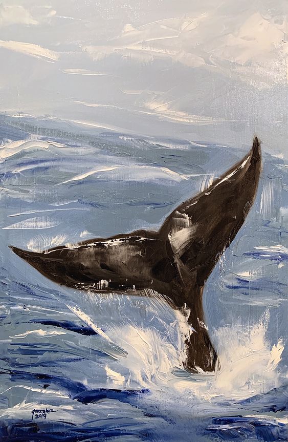 a painting of a humpback whale in the ocean