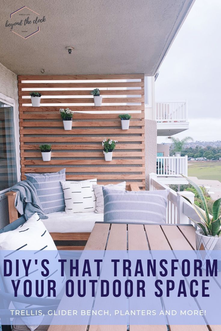 an outdoor space with couches, planters and more is featured in the article diy's that transform your outdoor space