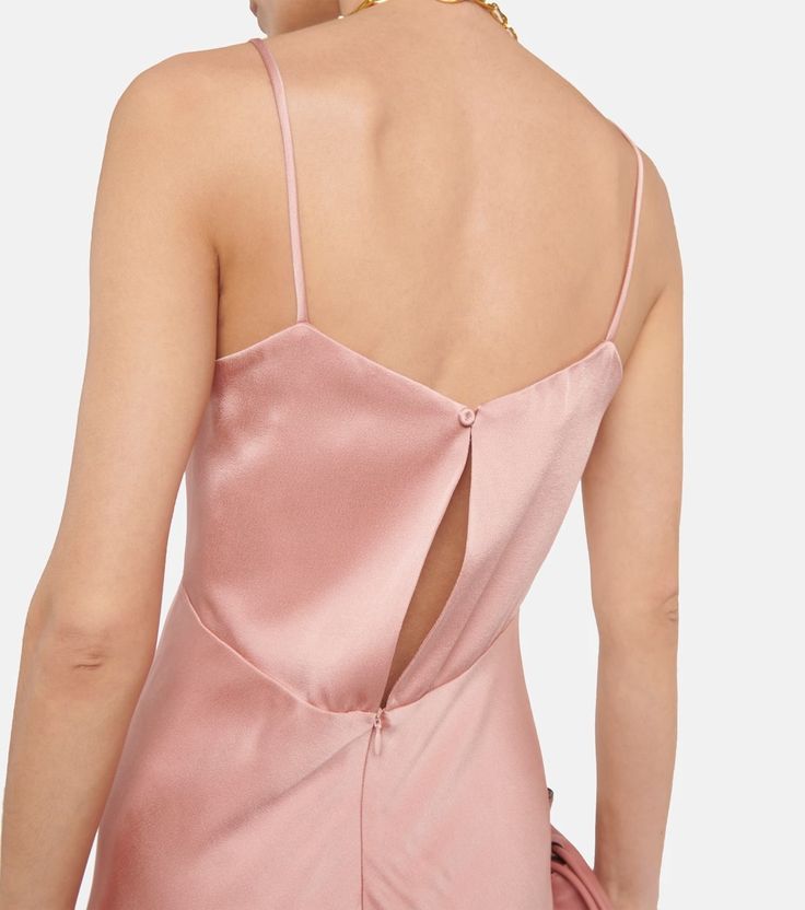 Bridal Selce Satin Slip Dress in Pink - Max Mara | Mytheresa Elegant Satin Maxi Slip Dress With Back Opening, Satin Maxi Slip Dress With Back Opening, Chic Satin Slip Dress With Back Opening, Satin Slip Dress With Back Opening, Satin Slip Dress With Back Opening In Maxi Length, Chic Floor-length Modal Satin Slip Dress, Satin Slip Dress With Spaghetti Straps And Back Opening, Sleek Bias Cut Silk Dress For Wedding, Chic Bias Cut Maxi Dress For Wedding Guest