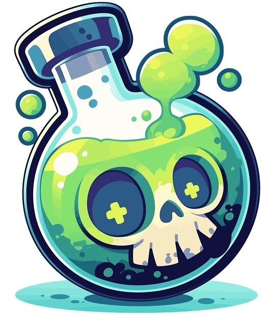 a cartoon skull in a flask filled with liquid