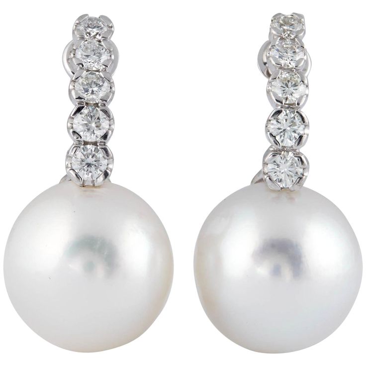 18K white Gold Diamonds 0.72 Carats 13-14mm South Sea Pearl Tiffany And Co Gold, Drop Gold Earrings, South Sea Pearls Earrings, Golden South Sea Pearls, Pearl And Diamond Earrings, Sea Pearl, White Gold Earrings, Tiffany And Co, Diamond Drop Earrings