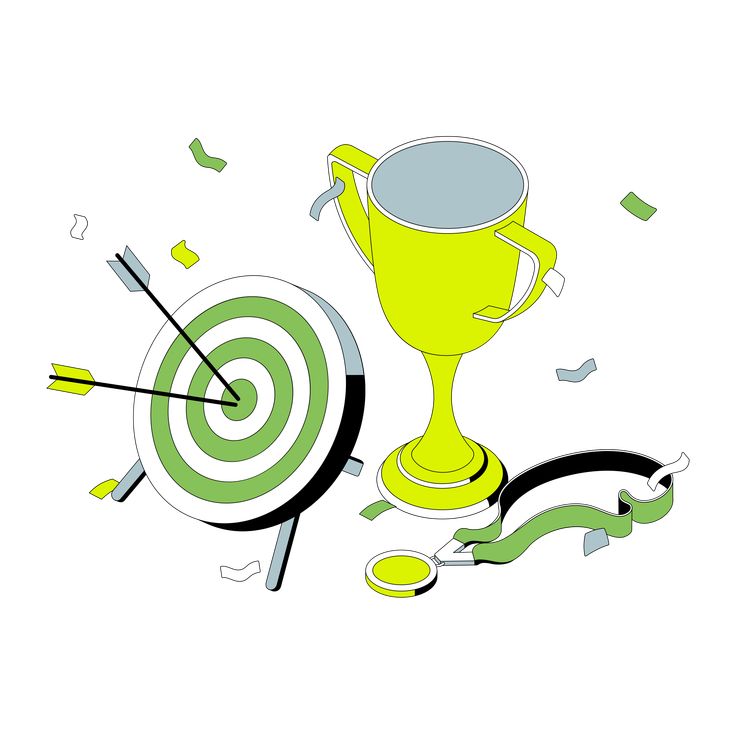 an image of a trophy and target with confetti around it on a white background